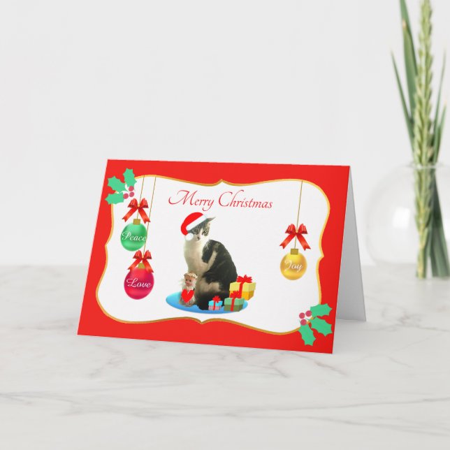 Festividades Cartão do gato de Merlin do Natal (Frente)