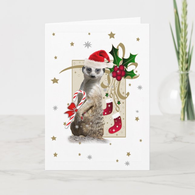 Festividades CARTÃO do papai noel de Meerkat (Frente)