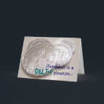 Festividades Cartão do prazer de Hanukkah Gelty<br><div class="desc">Chanukah,  Hanukkah,  cartão de Hanukah lê: Hanukkah é um prazer de Gelt-y. Personalize e personalize.</div>