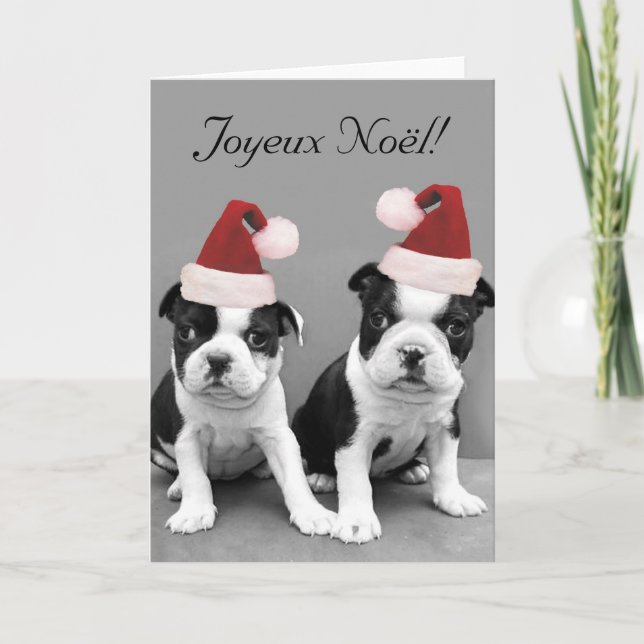 Festividades Cartão dos terrier de Joyeux Noël Boston (Frente)