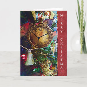 Festividades Cartão Dourado de relógio de bolso de Natal Feli