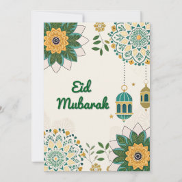 Festividades Cartão Elegante de Eid Mubarak com Lanternas e Flo
