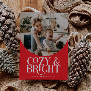 Festividades Cartão Elegante de Férias Vermelhas Cozy Bright