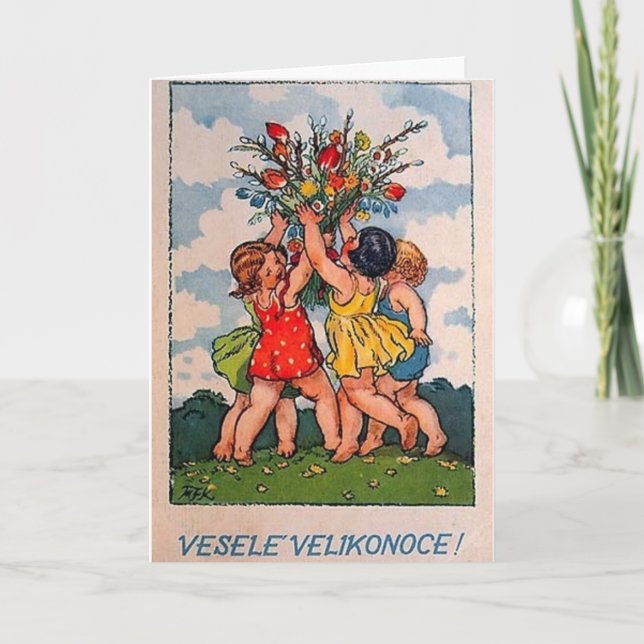 Festividades Cartão eslovaco/checo do vintage de páscoa (Frente)