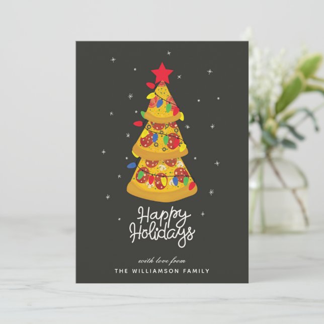 Festividades Cartão Feliz de Natal da Pizza Engraçado (Em pé/Frente)