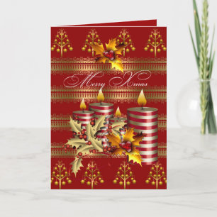 Festividades Cartão Feliz Natal Velas de Natal Vermelho Dourado