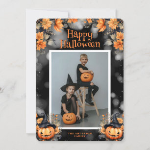 Festividades Cartão Floral de Halloween Fotografado Pumpkins