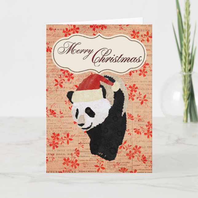 Festividades Cartão Floral de Natal Giant Panda Red (Frente)