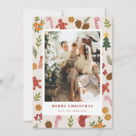 Festividades Cartão fotográfico de Natal Colorido e Itens Sazon