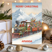 Cartão Infantil Aventura do Trem de Natal do Papai