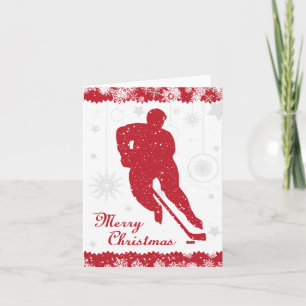Festividades Cartão Macho de Flocos de Neve Vermelha de Hockey 