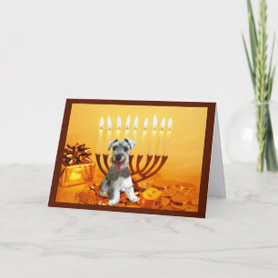 Festividades Cartão Menorah de Chanukah do Schnauzer diminuto