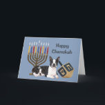 Festividades Cartão Menorah Dreidel1 de Boston Terrier Chanukah<br><div class="desc">Recordar a família e os amigos durante a estação de Chanukah é uma maneira maravilhosa de permanecer em contacto com as pessoas que você ama e se importa aproximadamente. Eu criei estes cartões de Chanukah do cão com amor e o cuidado e eu somos certos que qualquer um que ama...</div>
