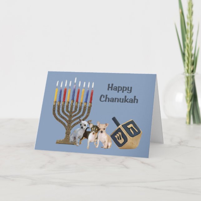Festividades Cartão Menorah Dreidel3 de Chanukah da chihuahua (Frente)