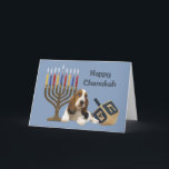 Festividades Cartão Menorah Dreidel de Basset Hound Chanukah<br><div class="desc">Recordar a família e os amigos durante a estação de Chanukah é uma maneira maravilhosa de permanecer em contacto com as pessoas que você ama e se importa aproximadamente. Eu criei estes cartões de Chanukah do cão com amor e o cuidado e eu somos certos que qualquer um que ama...</div>