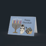 Festividades Cartão Menorah Dreidel de Chanukah do rouco<br><div class="desc">Recordar a família e os amigos durante a estação de Chanukah é uma maneira maravilhosa de permanecer em contacto com as pessoas que você ama e se importa aproximadamente. Eu criei estes cartões de Chanukah do cão com amor e o cuidado e eu somos certos que qualquer um que ama...</div>