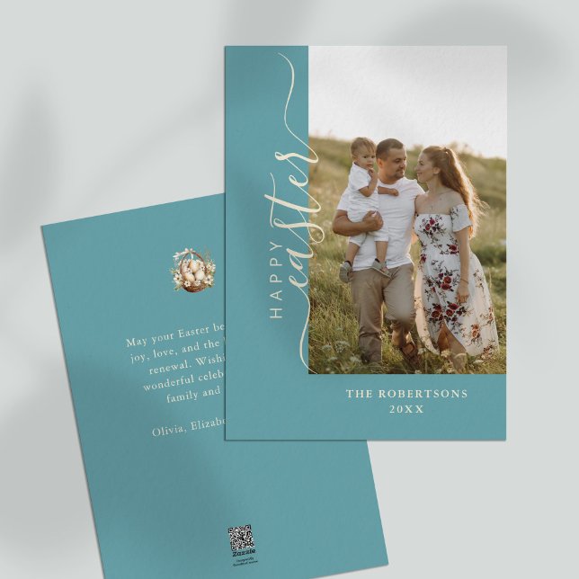 Festividades Cartão Mínimo de Saudação Teal felz pascoa Moderno (Happy Easter Modern Minimalist Teal Greeting Card)