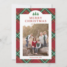 Cartão Multi-Foto de Natal Xadrez Vermelho Clássic