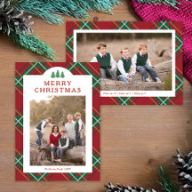 Cartão Multi-Foto de Natal Xadrez Vermelho Clássic