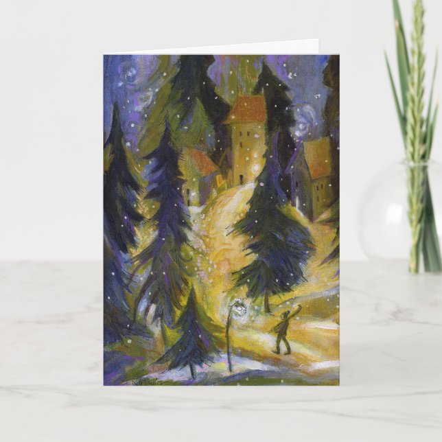 Festividades Cartão Noturno da Vila de Inverno do Esquiador (Frente)