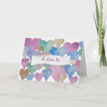 Cartão Personalizado de Coração em Aquarela ‘Eu Am
