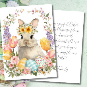 Festividades Cartão Personalizado de Páscoa com Flores e Coelho
