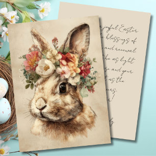 Festividades Cartão Personalizado de Páscoa com Flores e Coelho