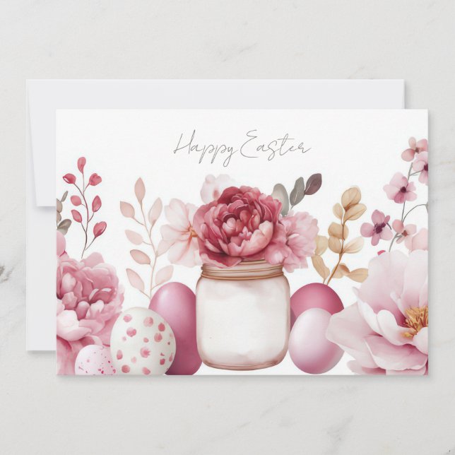 Festividades Cartão Personalizado de Páscoa com Ovos e Flores (Frente)