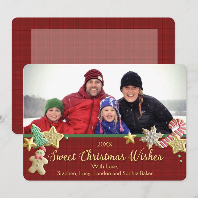 Festividades Cartão Personalizado de Xadrez Vermelha de Natal d (Frente/Verso)