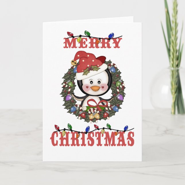 Festividades Cartão Pinguim Feliz de Natal (Frente)