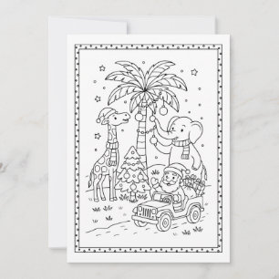 Festividades Cartão Plano de Colorir Animais Safari de Natal