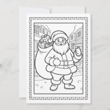 Cartão Plano de Colorir do Papai Noel para Criança