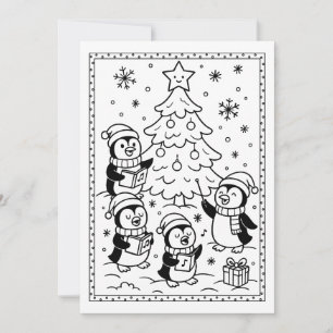 Festividades Cartão Plano de Colorir Pinguins de Natal Fofo