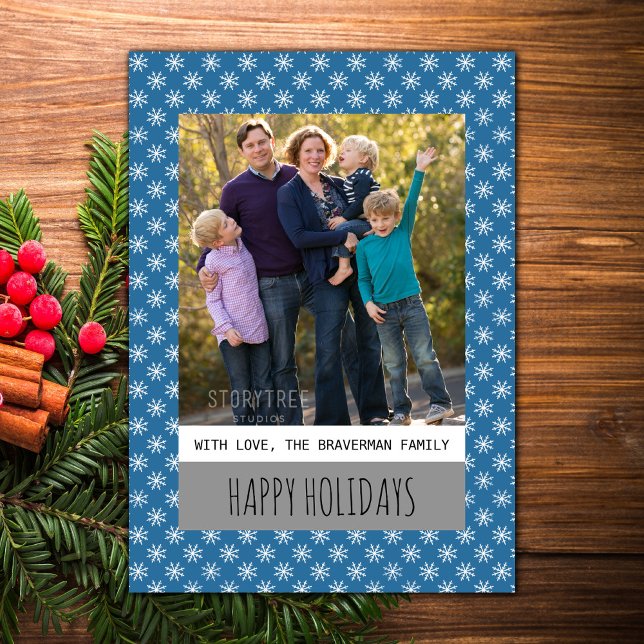 Festividades Cartão plano de fenda de neve simples azul (Blue Simple Snowflake Holiday Photo Card)