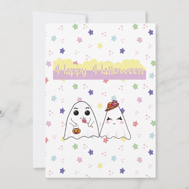 Festividades Cartão Plano de Feriado com Fantasmas Doodle de Ha (Frente)