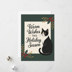 Festividades Cartão Plano de Natal de Gato com Desejos Quentes