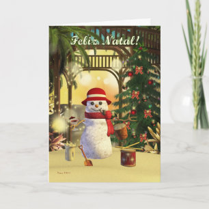 Festividades Cartão Português de Feliz Tropical Snowman