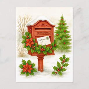 Festividades Cartão postal aquarela de Natal de caixa de correi