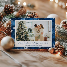 Festividades Cartão postal da família de Natal Blue Snowflake