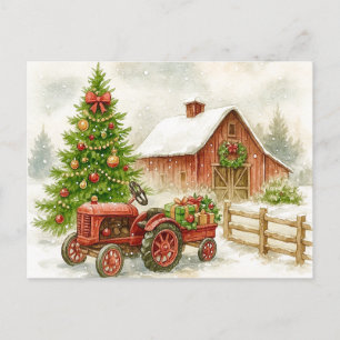 Festividades Cartão postal da Fazenda de Natal com Trator Verme