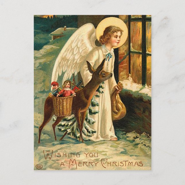 Festividades Cartão postal de anjo de Natal Vintage (Frente)