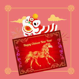 Festividades Cartão postal de Ano Novo Chinês Cavalo de Ouro Es