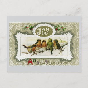 Festividades Cartão postal de Ano Novo para Aves Vintage