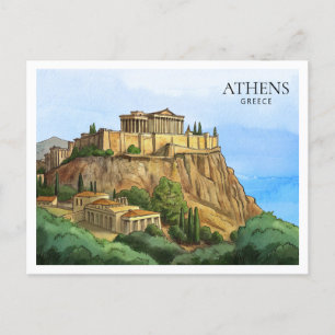 Festividades Cartão Postal de Aquarela de Atenas Grécia   Vista
