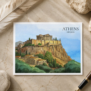 Festividades Cartão Postal de Aquarela de Atenas Grécia   Vista