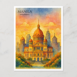 Festividades Cartão postal de aquarela de Manila Filipinas Souv