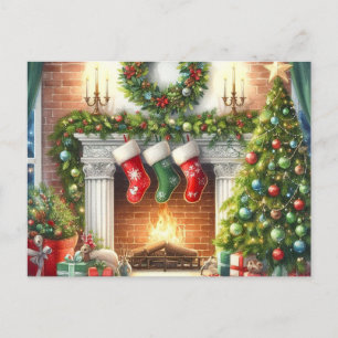 Festividades Cartão postal de casa aconchegante de Natal retrô