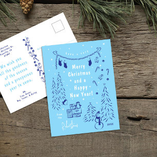 Festividades Cartão postal de cenas de Natal Azul Whimsical