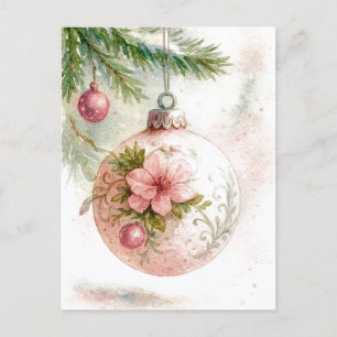 Festividades Cartão postal de enfeite de Natal floral vintage