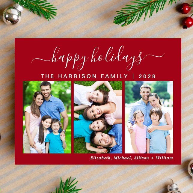 Festividades Cartão postal de feriado feliz simples 3 (This holiday season, let the magic of your cherished moments unfold with our 3 photo Christmas card)